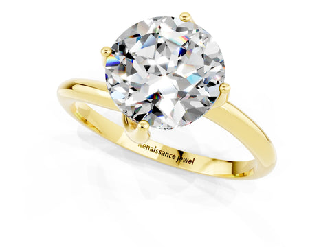 Yellow gold Round Cut Moissanite Solitaire Engagement Ring with Four-Prong Setting and Classic Band_13