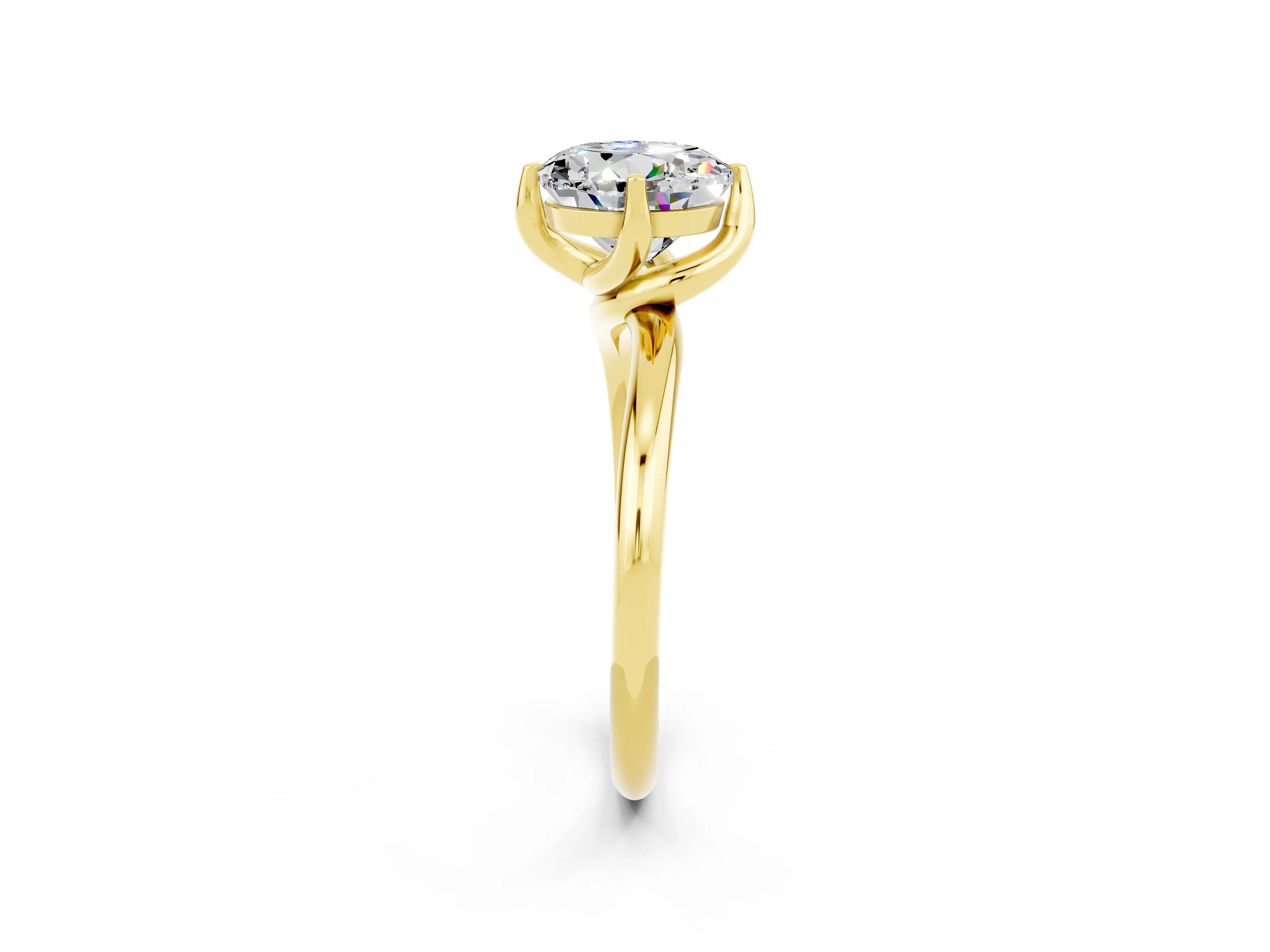 Yellow gold Round Cut Moissanite Solitaire Engagement Ring with Four-Prong Setting and Classic Band_14