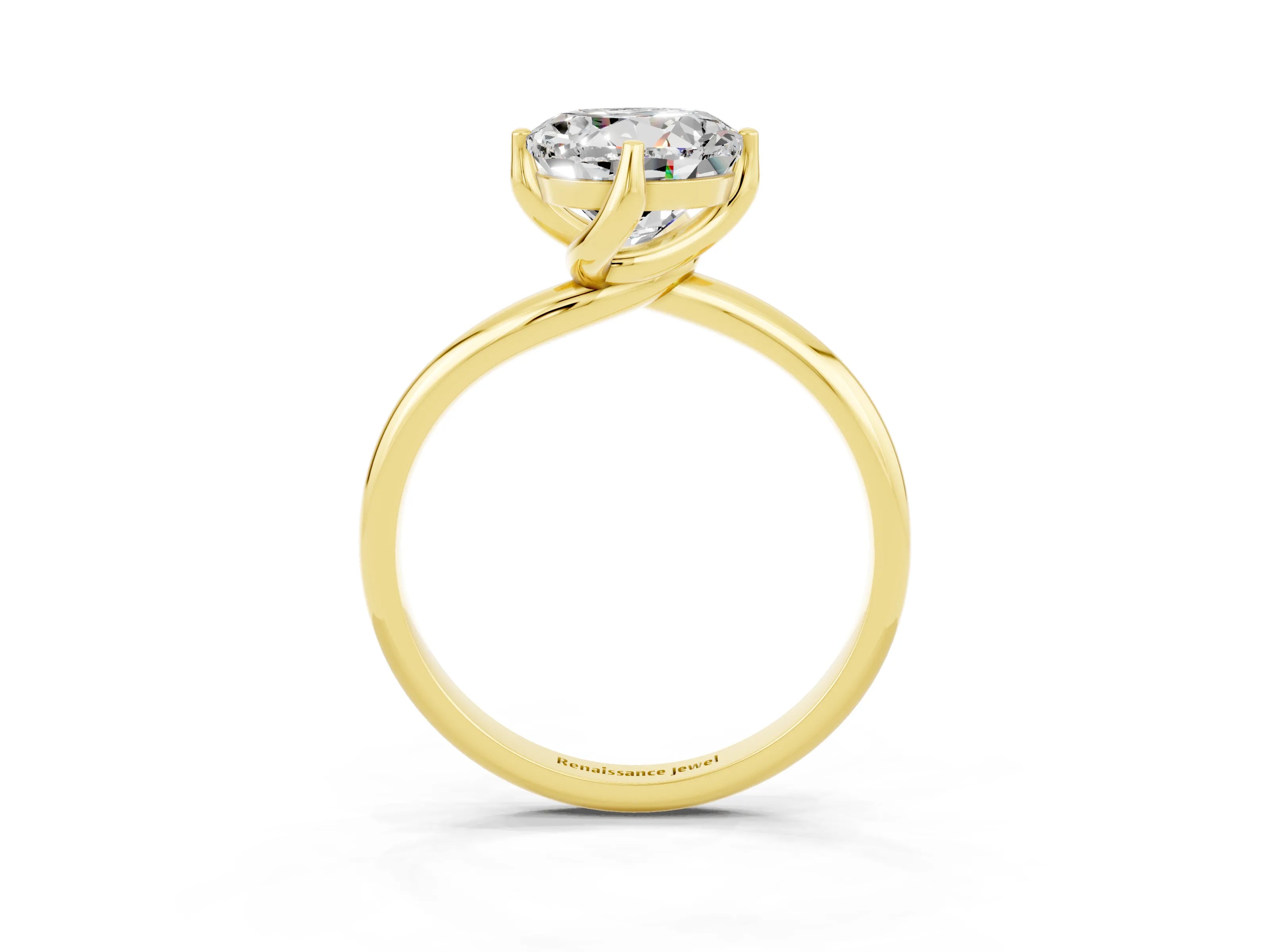 Yellow gold Round Cut Moissanite Solitaire Engagement Ring with Four-Prong Setting and Classic Band_15
