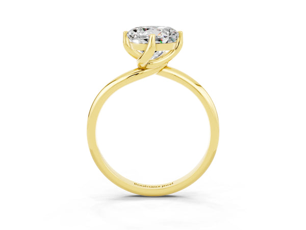 Yellow gold Round Cut Moissanite Solitaire Engagement Ring with Four-Prong Setting and Classic Band