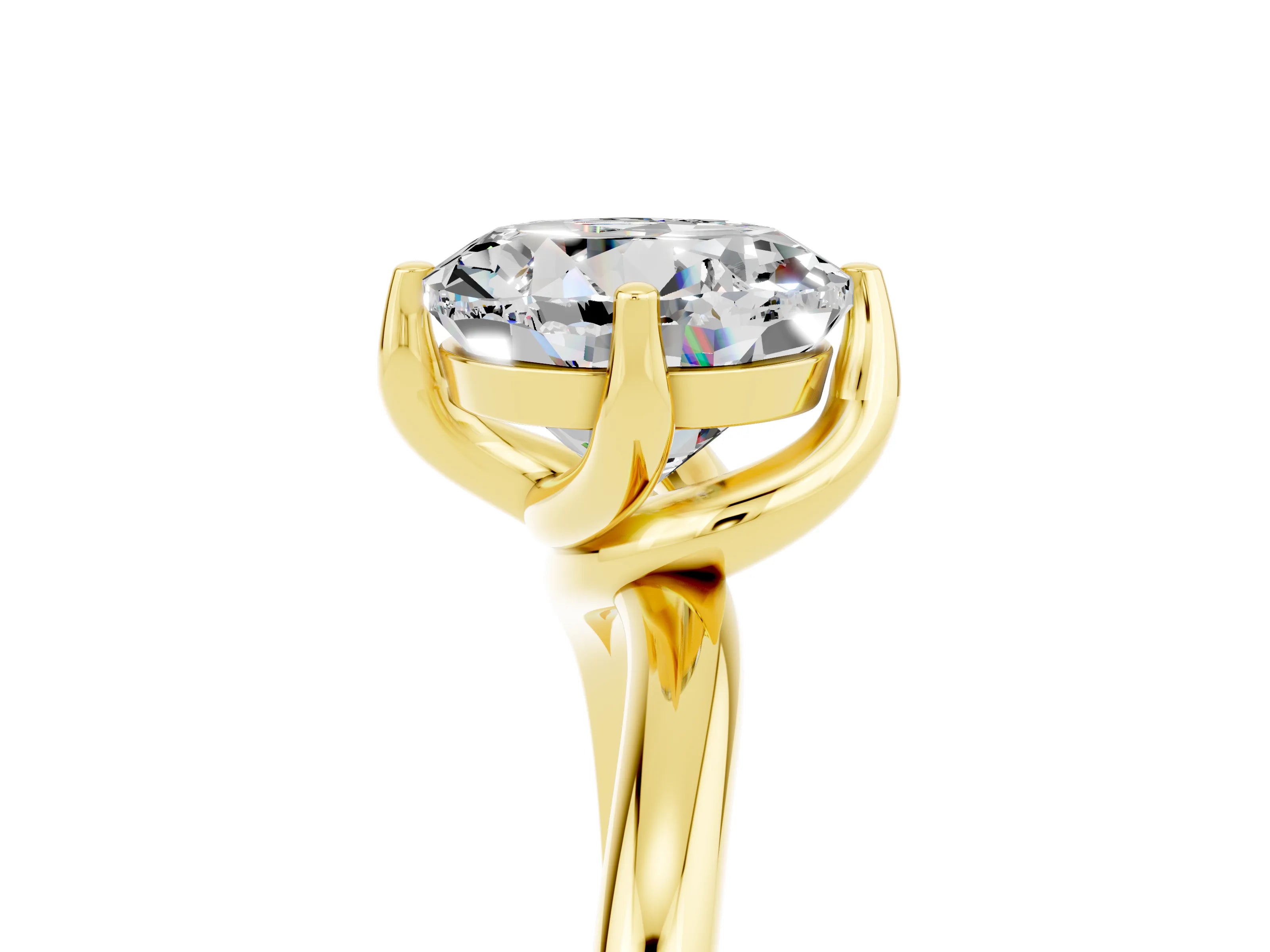 Yellow gold Round Cut Moissanite Solitaire Engagement Ring with Four-Prong Setting and Classic Band_17