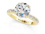 Yellow gold Round Cut Moissanite Solitaire Engagement Ring with Pavé Band and Four-Prong Setting_1