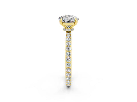 Yellow gold Round Cut Moissanite Solitaire Engagement Ring with Pavé Band and Four-Prong Setting_2