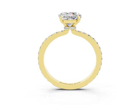 Yellow gold Round Cut Moissanite Solitaire Engagement Ring with Pavé Band and Four-Prong Setting_3