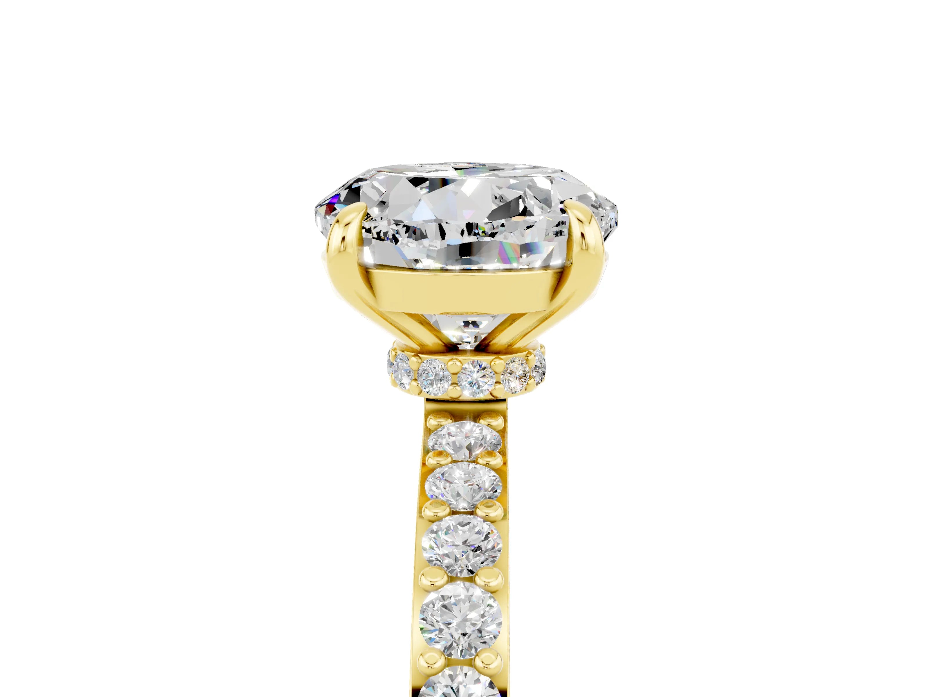 Yellow gold Round Cut Moissanite Solitaire Engagement Ring with Pavé Band and Four-Prong Setting_5