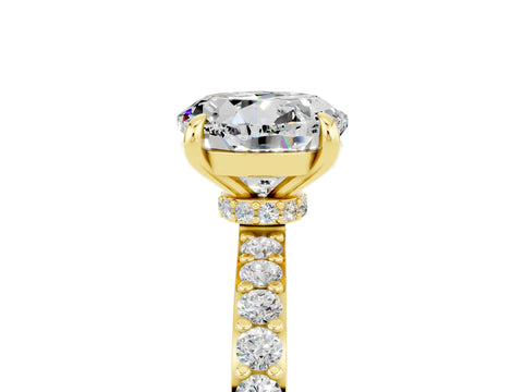 Yellow gold Round Cut Moissanite Solitaire Engagement Ring with Pavé Band and Four-Prong Setting_5