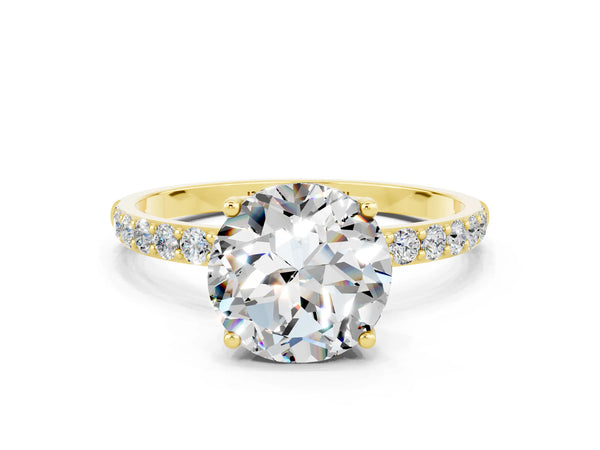 Yellow gold Round Cut Moissanite Solitaire Engagement Ring with Round  Pavé Band and Prong Setting