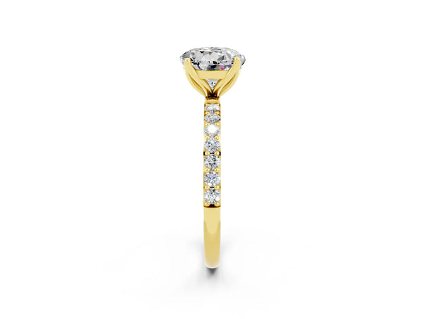 Yellow gold Round Cut Moissanite Solitaire Engagement Ring with Round  Pavé Band and Prong Setting