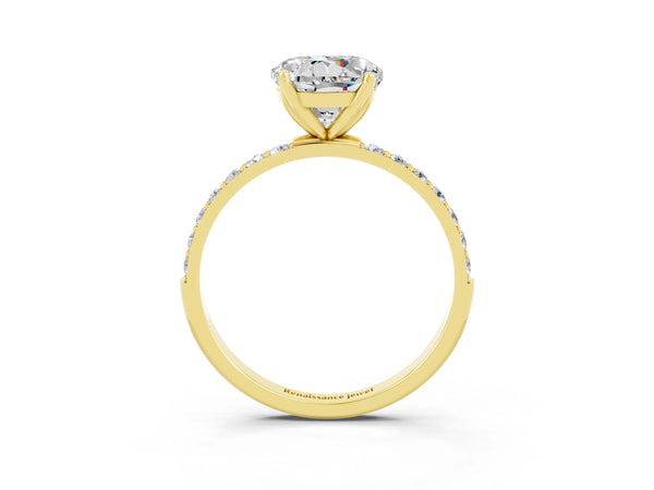 Yellow gold Round Cut Moissanite Solitaire Engagement Ring with Round  Pavé Band and Prong Setting