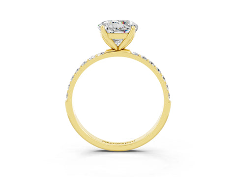 Yellow gold Round Cut Moissanite Solitaire Engagement Ring with Pavé Band and Prong Setting_3