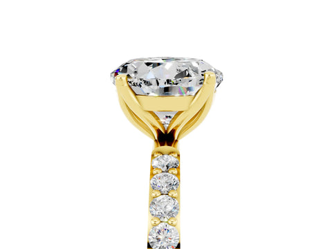 Yellow gold Round Cut Moissanite Solitaire Engagement Ring with Pavé Band and Prong Setting_5