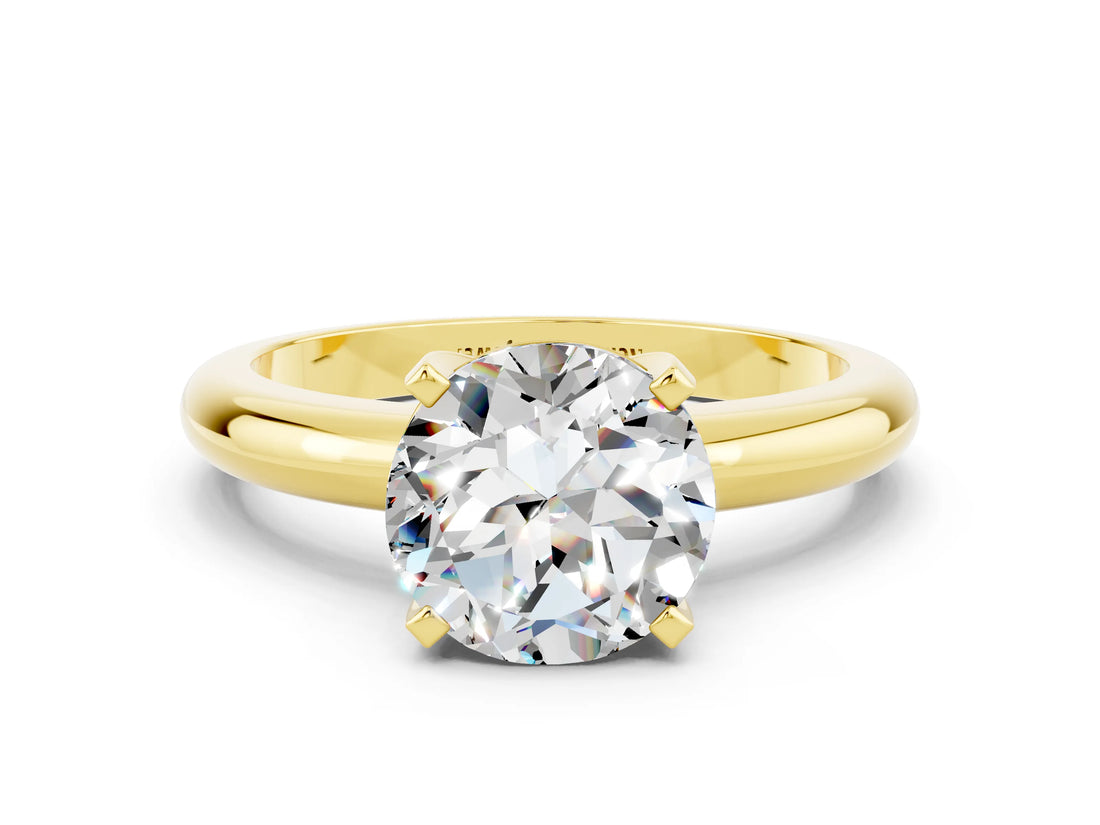 Yellow gold Round Cut Moissanite Solitaire Engagement Ring with Round Band and Four-Prong Setting