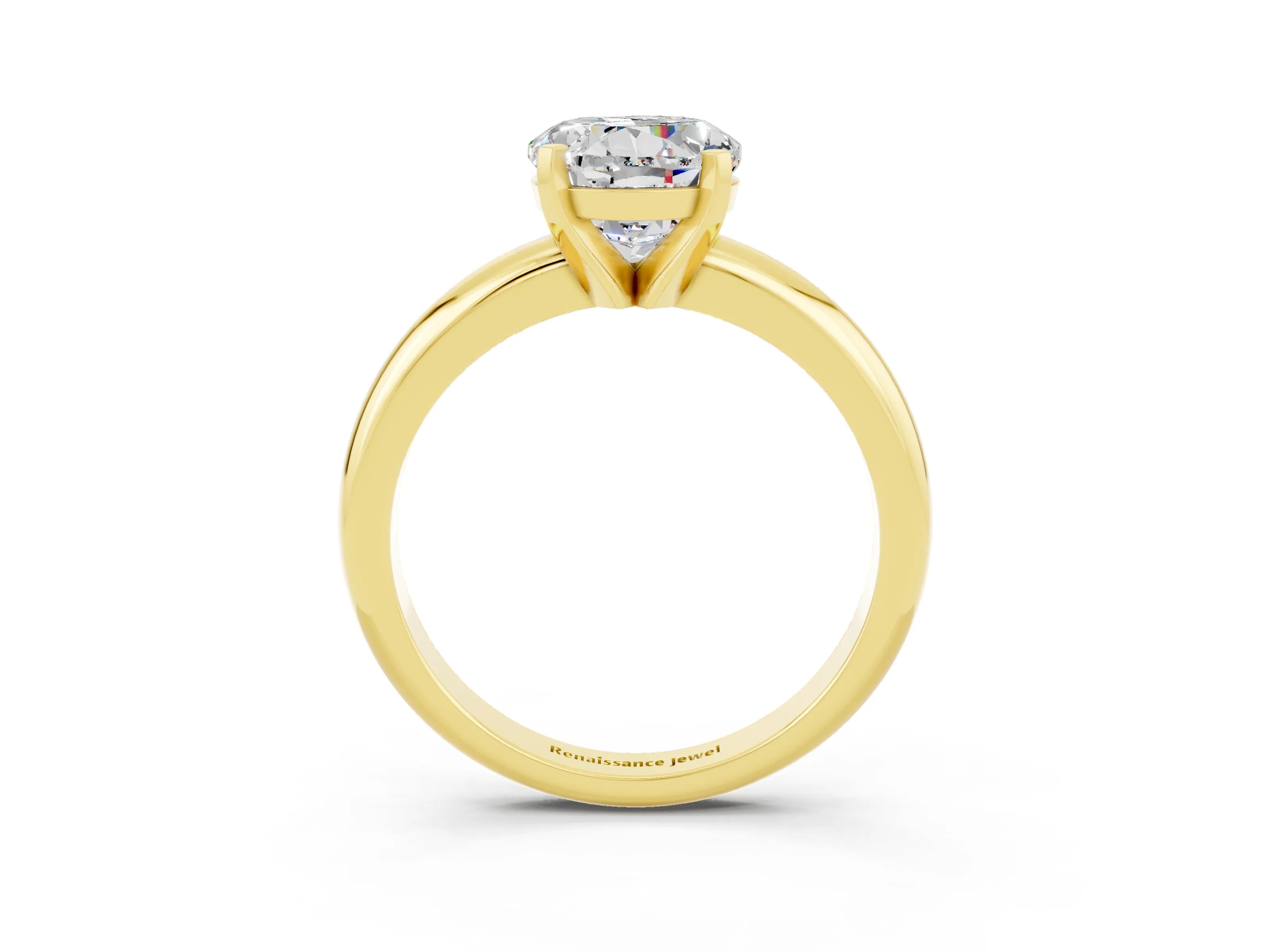Yellow gold Round Cut Moissanite Solitaire Engagement Ring with Round Band and Four-Prong Setting_3