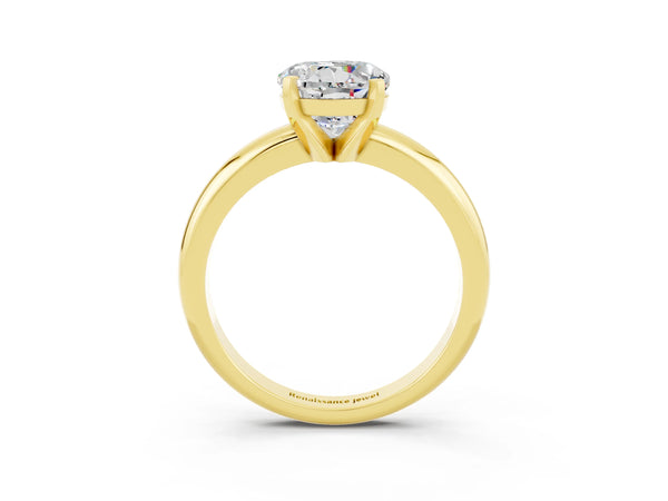 Yellow gold Round Cut Moissanite Solitaire Engagement Ring with Round Band and Four-Prong Setting