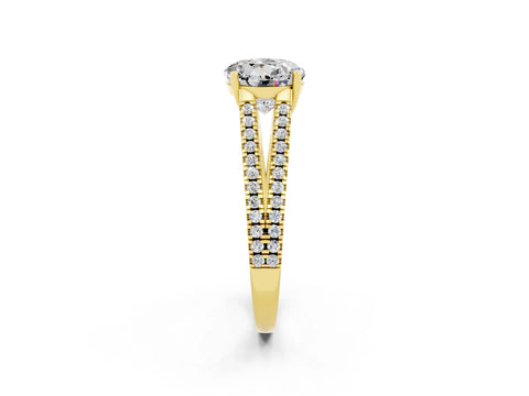 Yellow gold Round Cut Moissanite Solitaire Engagement Ring with Split Shank Pavé Band_2