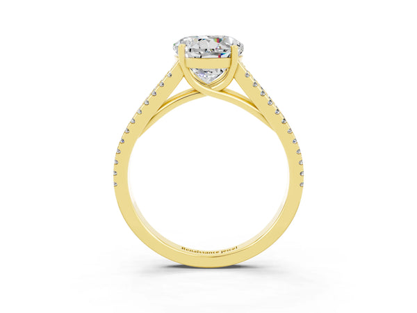 Yellow gold Round Cut Moissanite Solitaire Engagement Ring with Split Shank Pavé Band