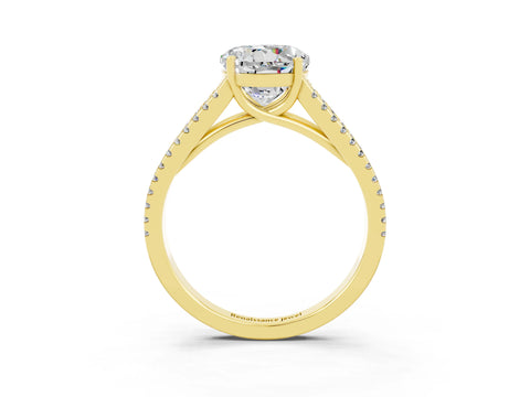 Yellow gold Round Cut Moissanite Solitaire Engagement Ring with Split Shank Pavé Band_3