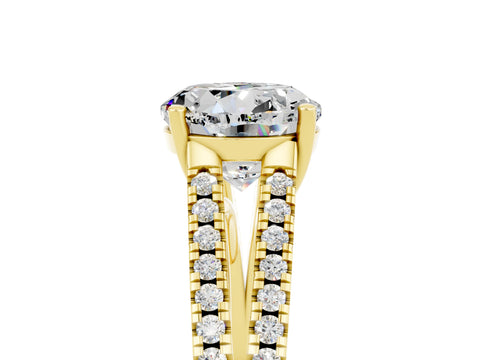 Yellow gold Round Cut Moissanite Solitaire Engagement Ring with Split Shank Pavé Band_5