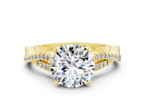 Yellow gold Round Cut Moissanite Solitaire Engagement Ring with Twisted Pavé Band and Four-Prong Setting_12