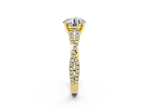 Yellow gold Round Cut Moissanite Solitaire Engagement Ring with Twisted Pavé Band and Four-Prong Setting_14