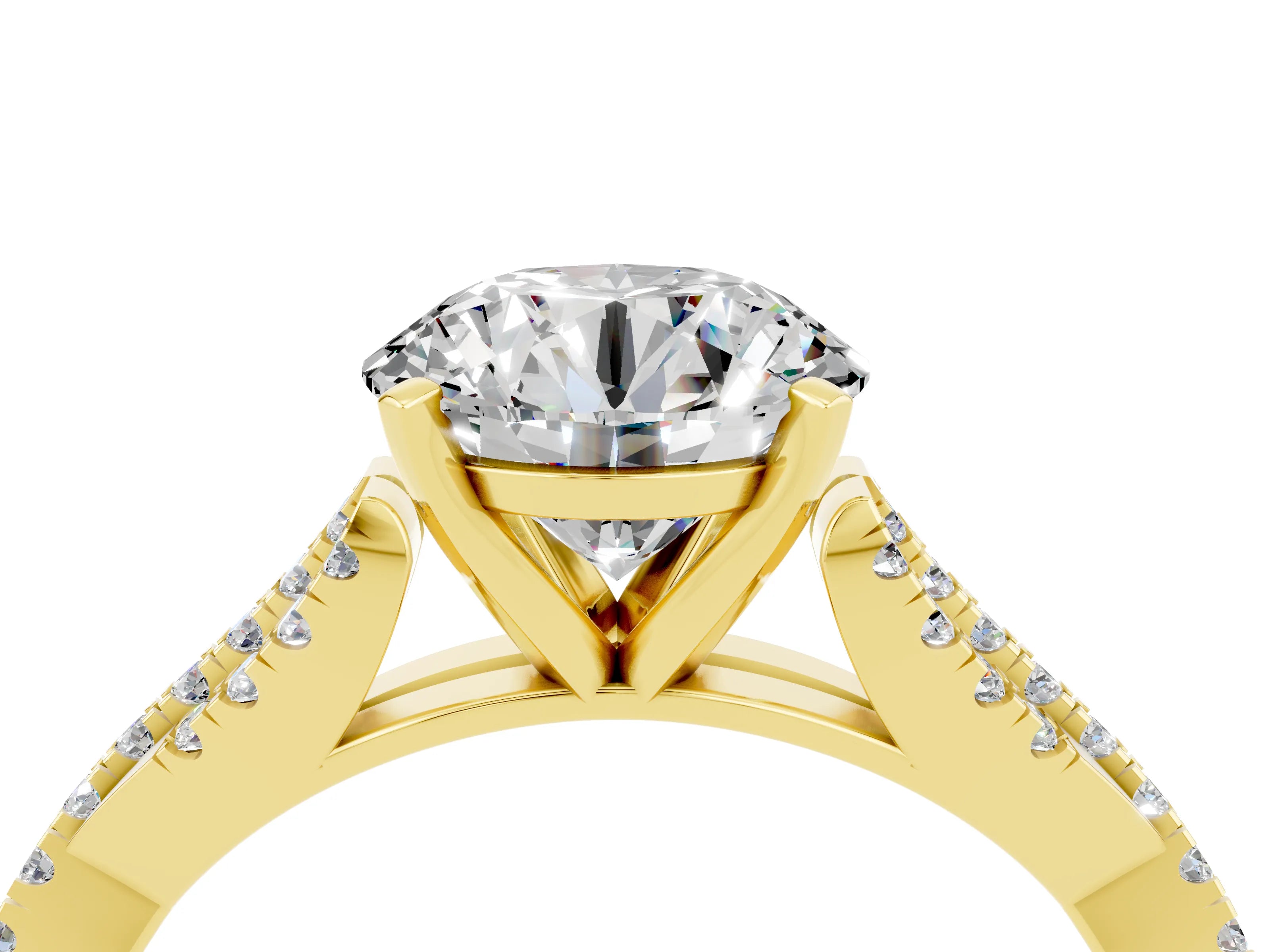 Yellow gold Round Cut Moissanite Solitaire Engagement Ring with Twisted Pavé Band and Four-Prong Setting_16