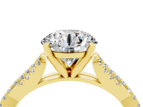 Yellow gold Round Cut Moissanite Solitaire Engagement Ring with Twisted Pavé Band and Four-Prong Setting_16