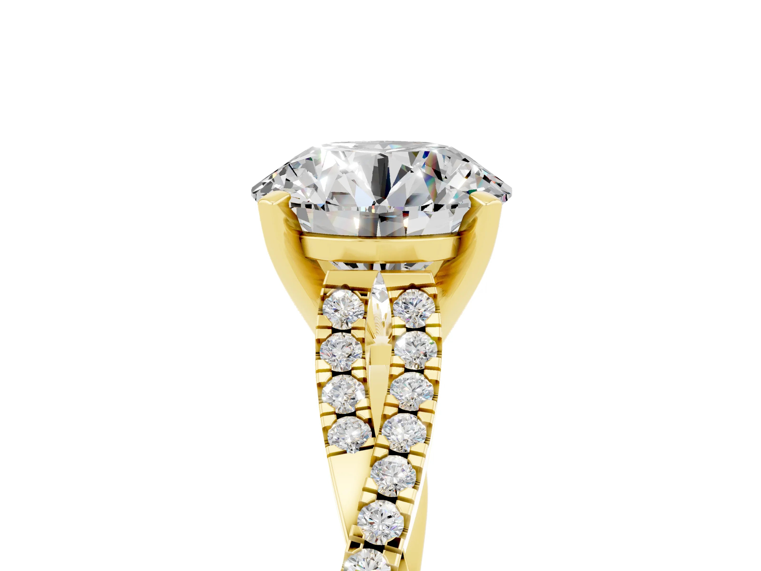 Yellow gold Round Cut Moissanite Solitaire Engagement Ring with Twisted Pavé Band and Four-Prong Setting_17