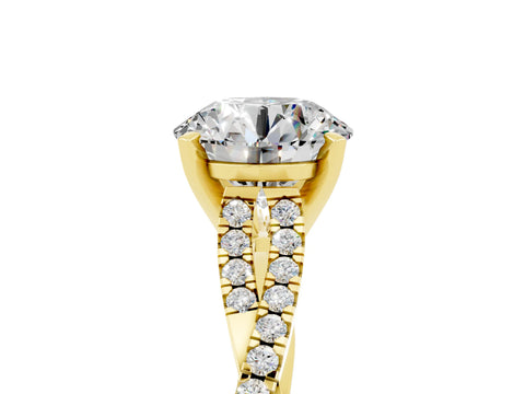 Yellow gold Round Cut Moissanite Solitaire Engagement Ring with Twisted Pavé Band and Four-Prong Setting_17
