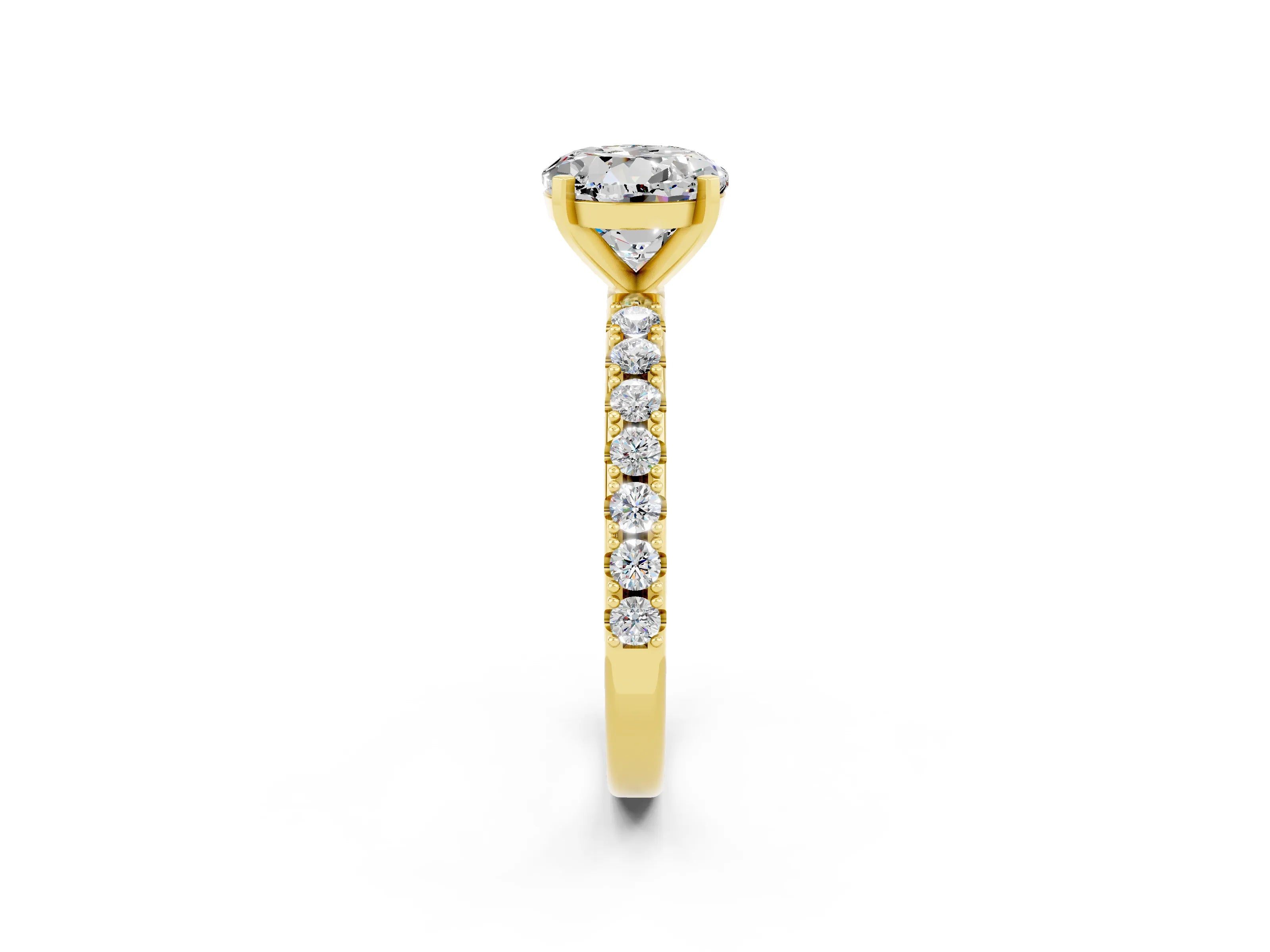 Yellow gold Round Cut Moissanite Solitaire Pavé Band with Four-Prong Setting_2