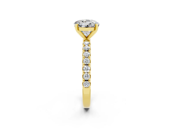 Yellow gold Round Cut Moissanite Solitaire Pavé Band with Four-Prong Setting