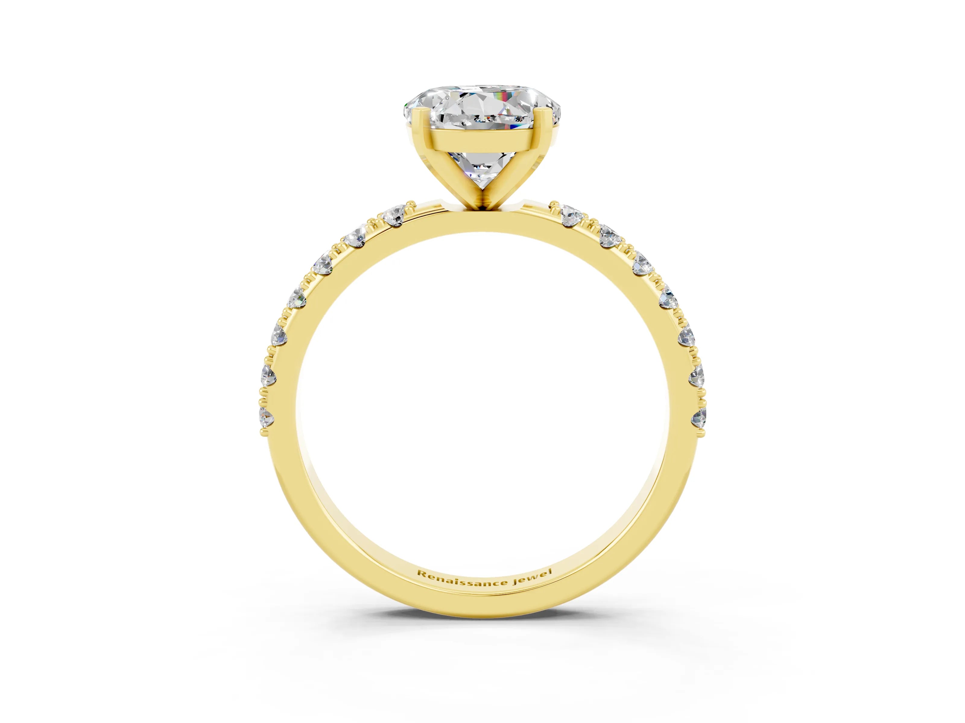 Yellow gold Round Cut Moissanite Solitaire Pavé Band with Four-Prong Setting_3