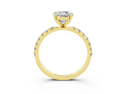 Yellow gold Round Cut Moissanite Solitaire Pavé Band with Four-Prong Setting_3