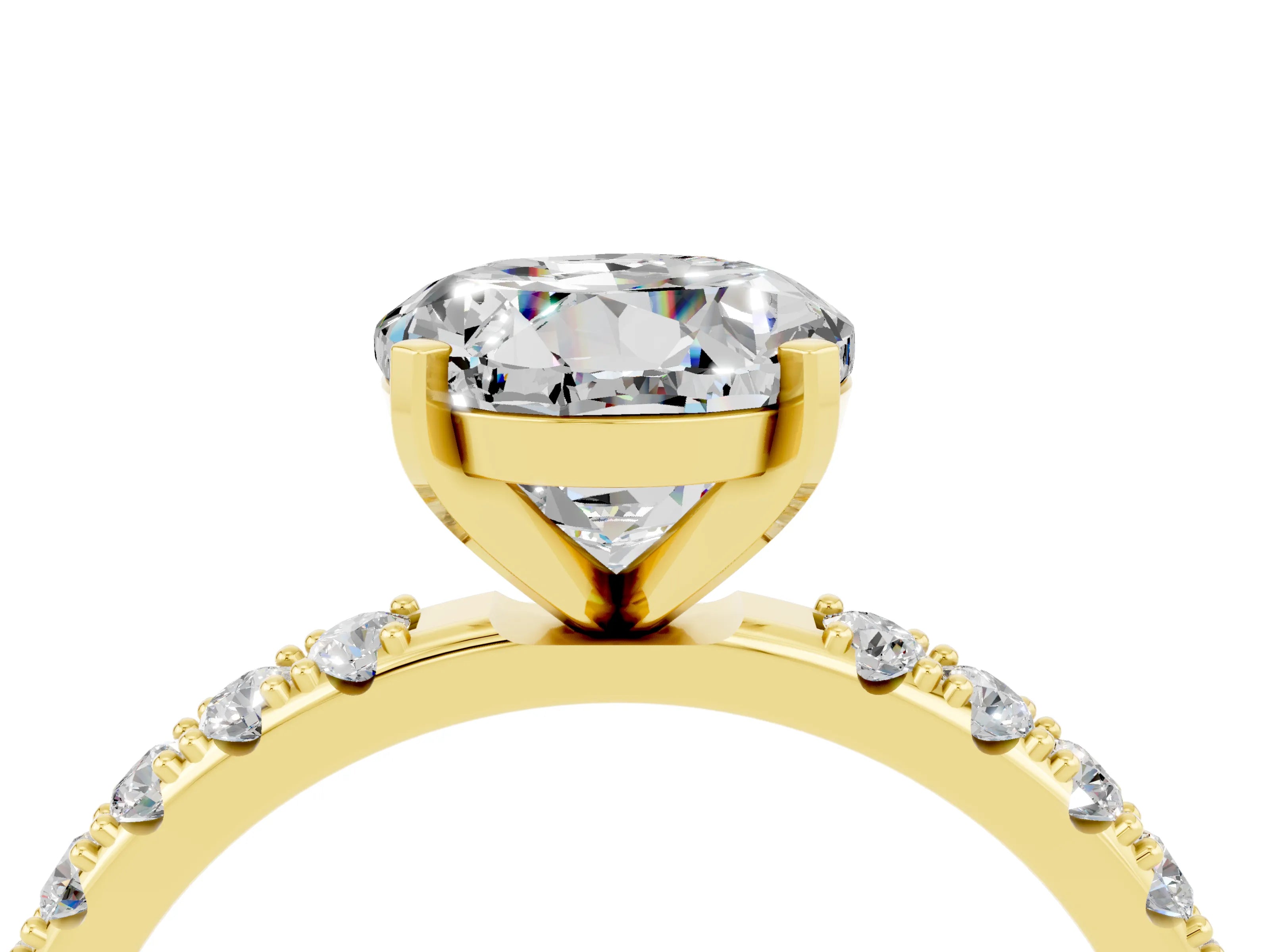 Yellow gold Round Cut Moissanite Solitaire Pavé Band with Four-Prong Setting_4