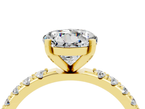 Yellow gold Round Cut Moissanite Solitaire Pavé Band with Four-Prong Setting_4