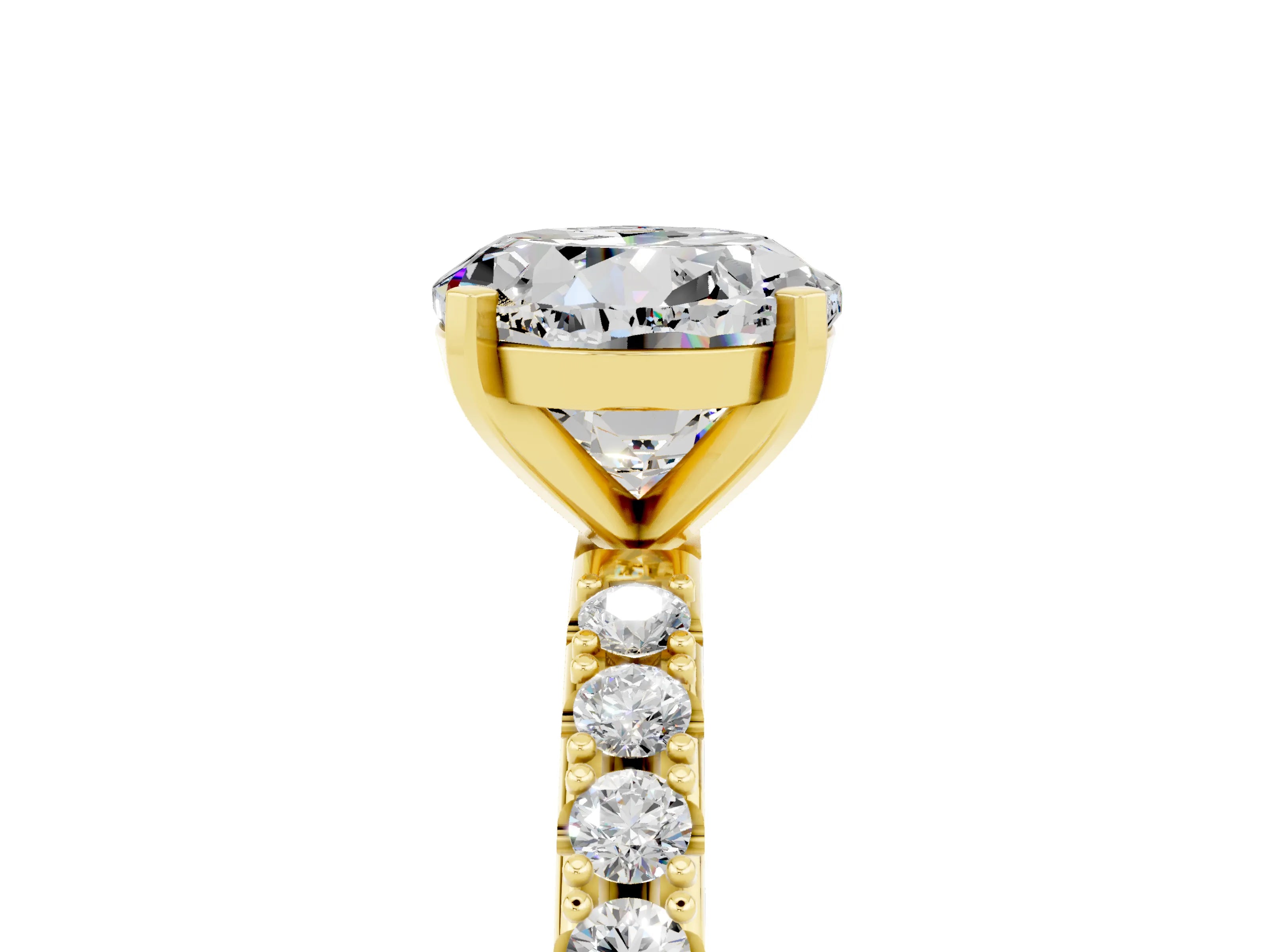 Yellow gold Round Cut Moissanite Solitaire Pavé Band with Four-Prong Setting_5