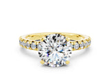 Yellow gold Round Cut Moissanite Solitaire Pavé Engagement Ring with Round Band and Prong Setting_12