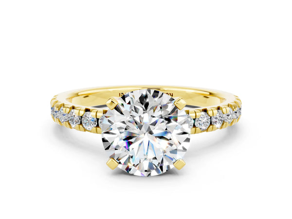Yellow gold Round Cut Moissanite Solitaire Pavé Engagement Ring with Round Band and Prong Setting