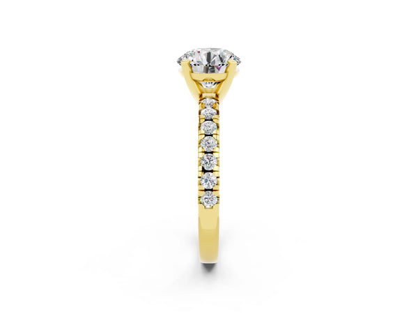 Yellow gold Round Cut Moissanite Solitaire Pavé Engagement Ring with Round Band and Prong Setting