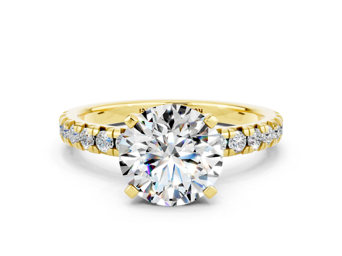 Yellow gold Round Cut Moissanite Solitaire Pavé Engagement Ring with Round Band and Prong Setting_66