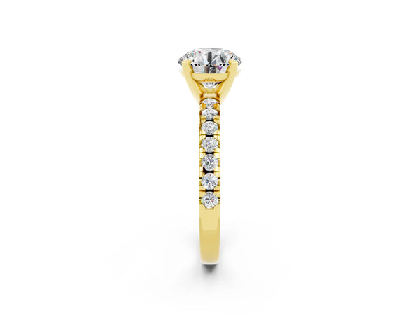 Yellow gold Round Cut Moissanite Solitaire Pavé Engagement Ring with Round Band and Prong Setting