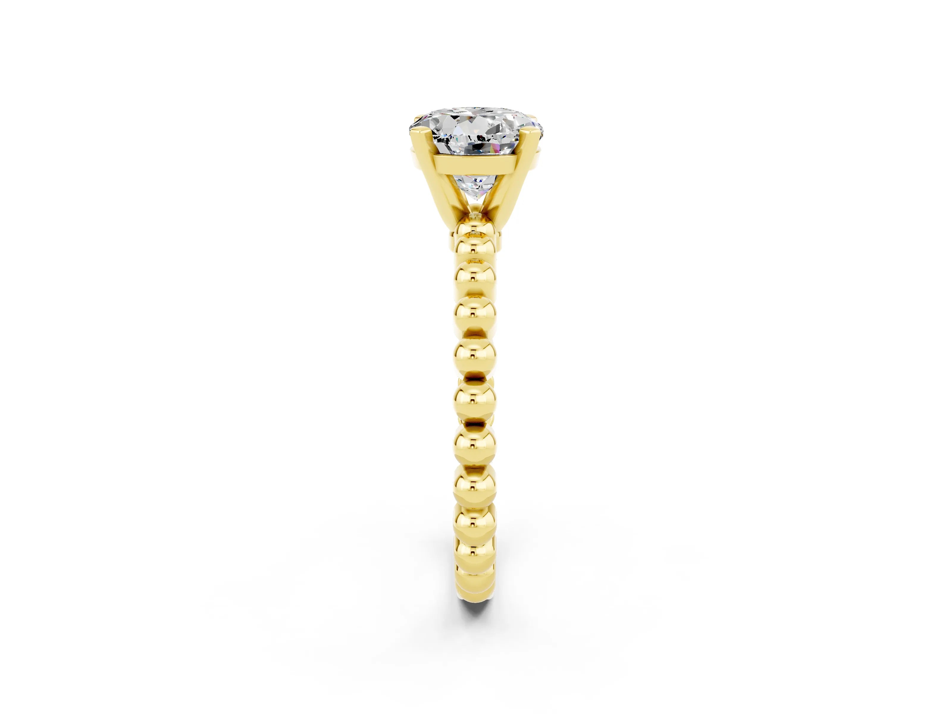Yellow gold Round Cut Moissanite Solitaire Ring with Beaded Band and Prong Setting_2