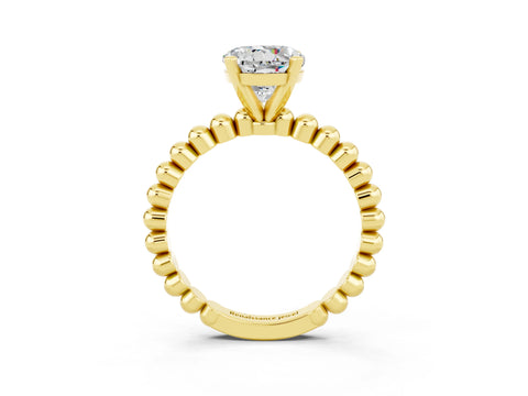 Yellow gold Round Cut Moissanite Solitaire Ring with Beaded Band and Prong Setting_3