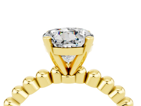 Yellow gold Round Cut Moissanite Solitaire Ring with Beaded Band and Prong Setting_4