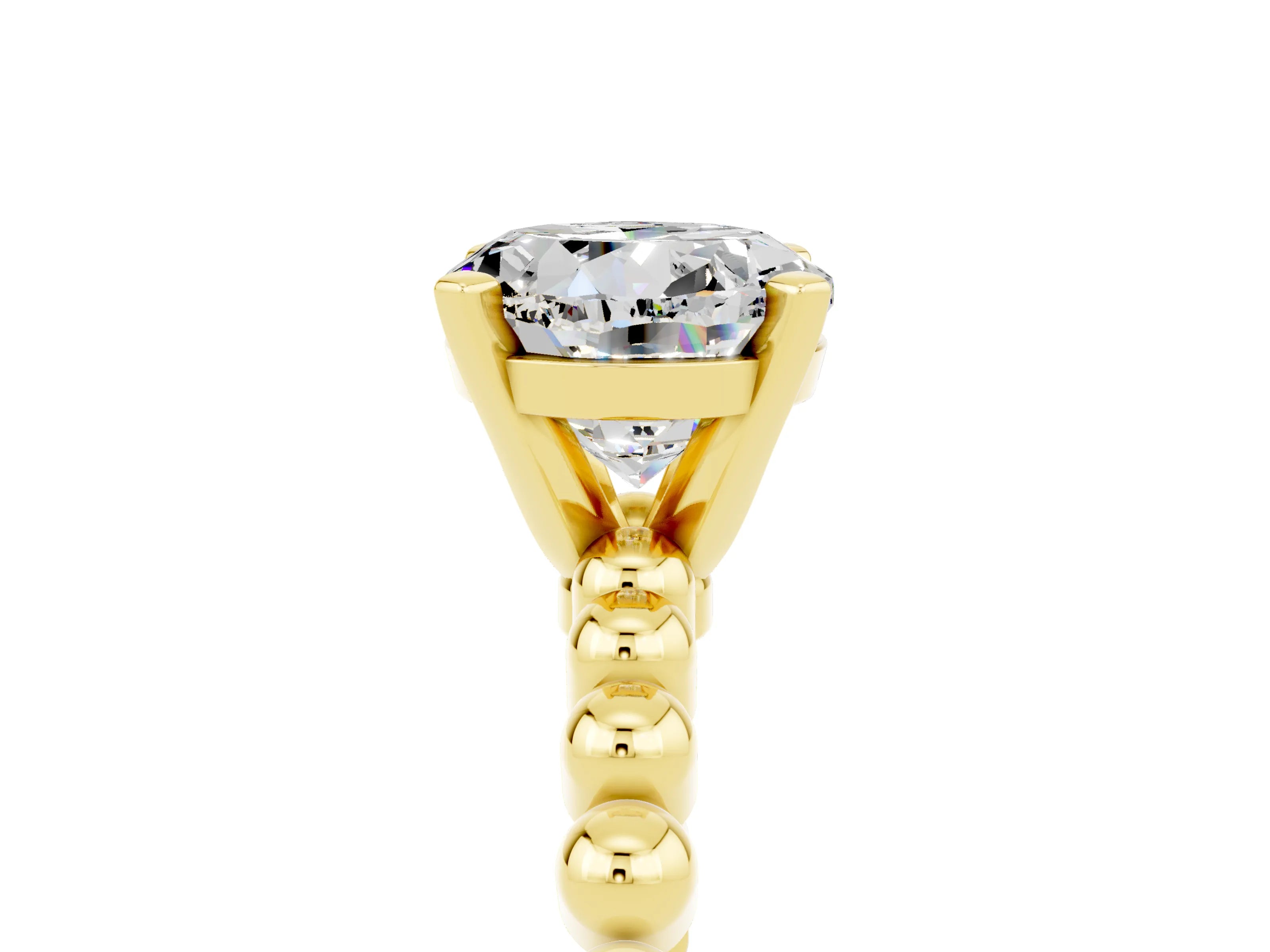 Yellow gold Round Cut Moissanite Solitaire Ring with Beaded Band and Prong Setting_5