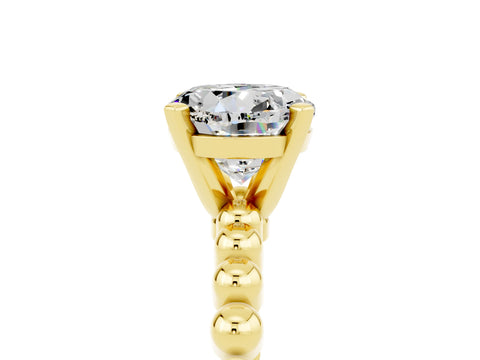Yellow gold Round Cut Moissanite Solitaire Ring with Beaded Band and Prong Setting_5