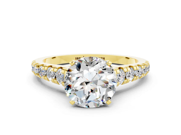 Yellow gold Round Cut Moissanite Cathedral Solitaire Ring with Round  Pavé Band