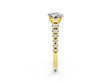 Yellow gold Round Cut Moissanite Solitaire Ring with Cathedral Setting and Pavé Band_2