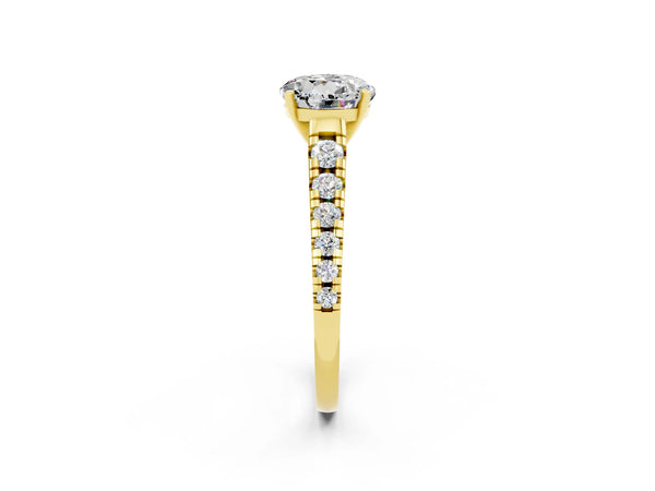 Yellow gold Round Cut Moissanite Cathedral Solitaire Ring with Round  Pavé Band