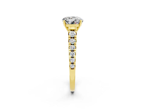 Yellow gold Round Cut Moissanite Solitaire Ring with Cathedral Setting and Pavé Band_2