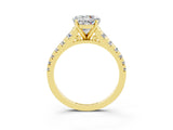Yellow gold Round Cut Moissanite Solitaire Ring with Cathedral Setting and Pavé Band_3